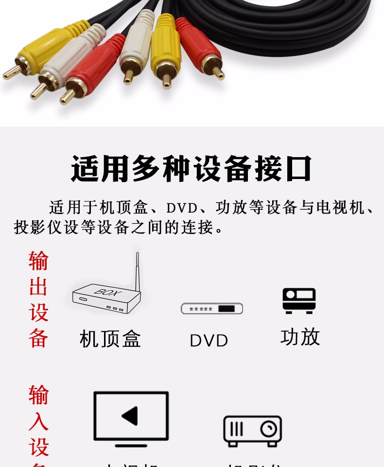 tivi xiaomi 75 inch Akihabara ba cặp ba dây cáp âm thanh dây sen đặt hộp trên cùng cũ kết nối tín hiệu TV AV HD dòng đỏ vàng trắng ba màu cắm 3 đến 3 đầu ra video rca cộng với dây nối dài - TV tivi màn hình cong