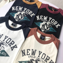 Foreign trade tail single retro printed cotton raglan sleeves short-sleeved sweatshirt mens comfortable casual loose American stitching T-shirt