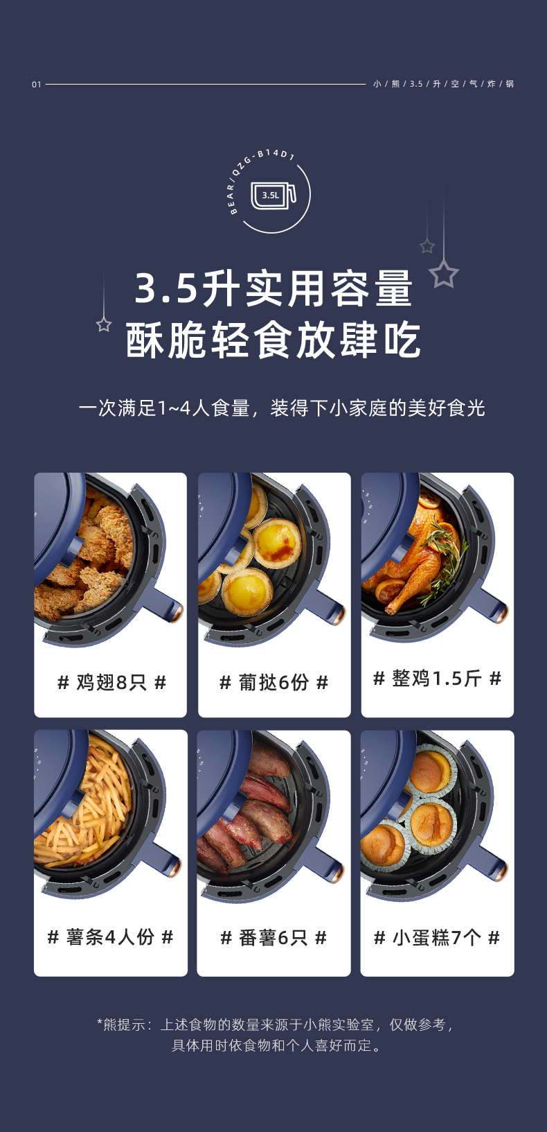 小熊 全自动多功能空气炸锅 3.5L 图6