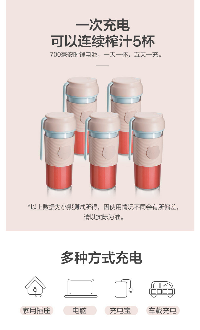 小熊 迷你便携榨汁机 300ml 整机仅重350g 图4
