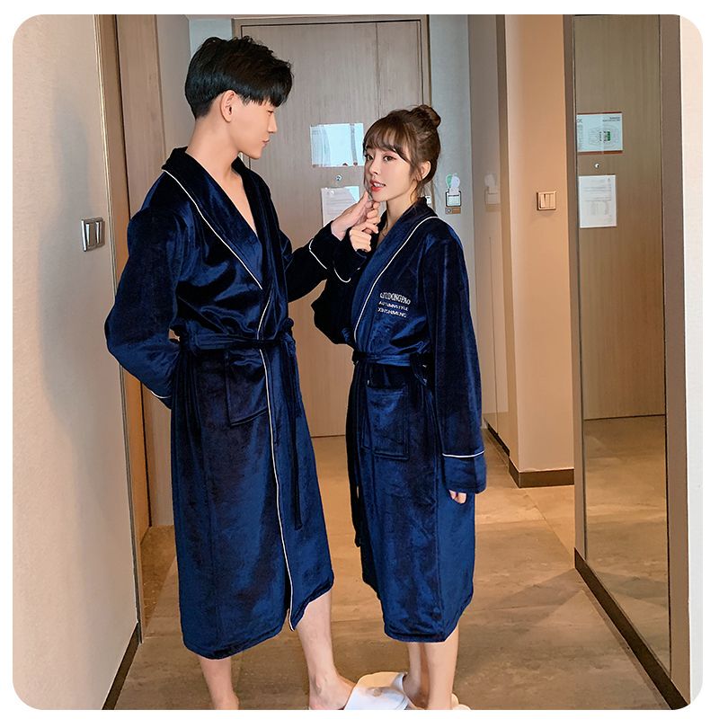 Nightgown for Spring, Autumn, and Winter, Couple's Simple Casual Bathrobe with Golden Velvet, Tie-Waist Morning Robe, Mid-Length, Unisex Loungewear Nightgown for Spring, Autumn, and Winter, Couple's Simple Casual Bathrobe with Golden Velvet, Tie-Waist Morning Robe, Mid-Length, Unisex Loungewear