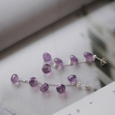 Серьги *little*印度进口天然紫水晶洋葱水滴流苏耳钉原创仙气耳线耳坠女