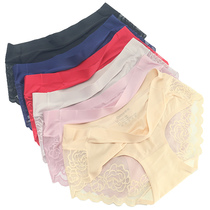 4 strips of colored fields Underpants womens one-piece ice-scarred underpants sexy transparent lace with hip mid-waist