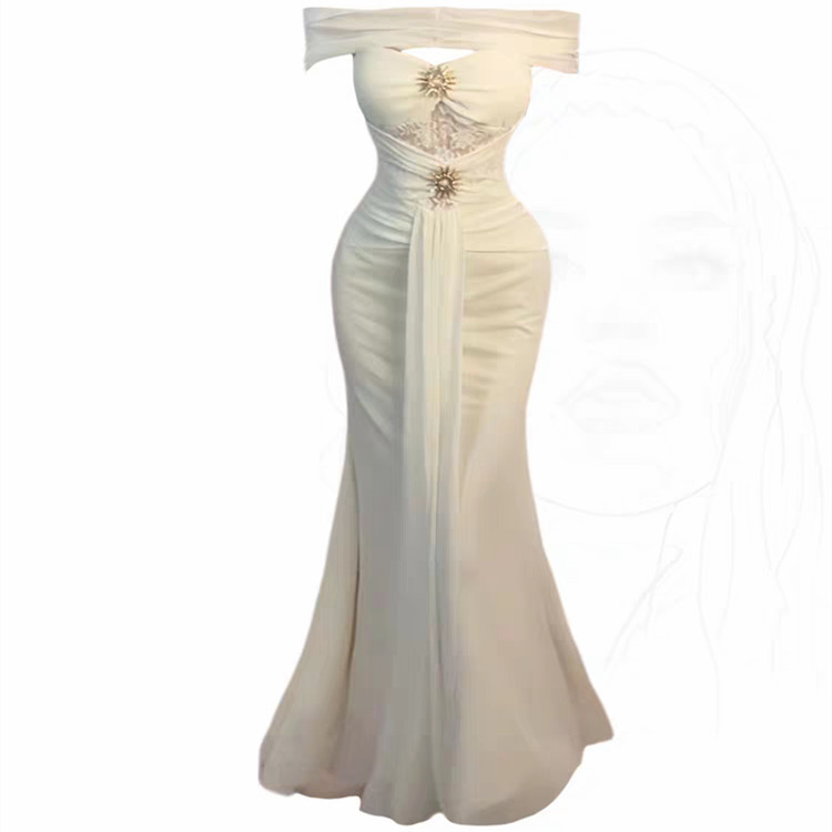 100kg Foreign Trade Plus-Size Women's Clothing Aliexpress Amazon European and American Style Fishtail White Dress Gown Trendy