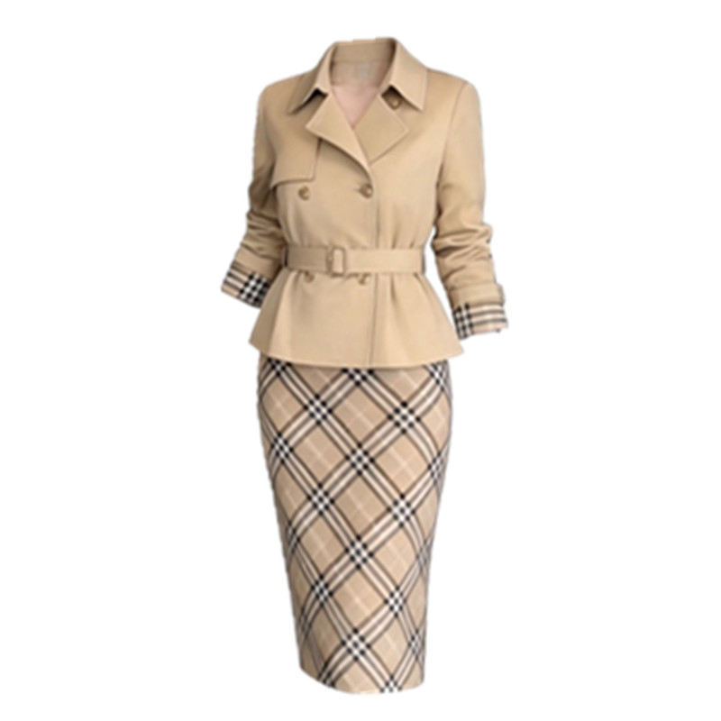100kg Foreign Trade Plus Size Women's Clothing Aliexpress Amazon European and American Style Trench Coat Vintage Plaid Bodycon Skirt