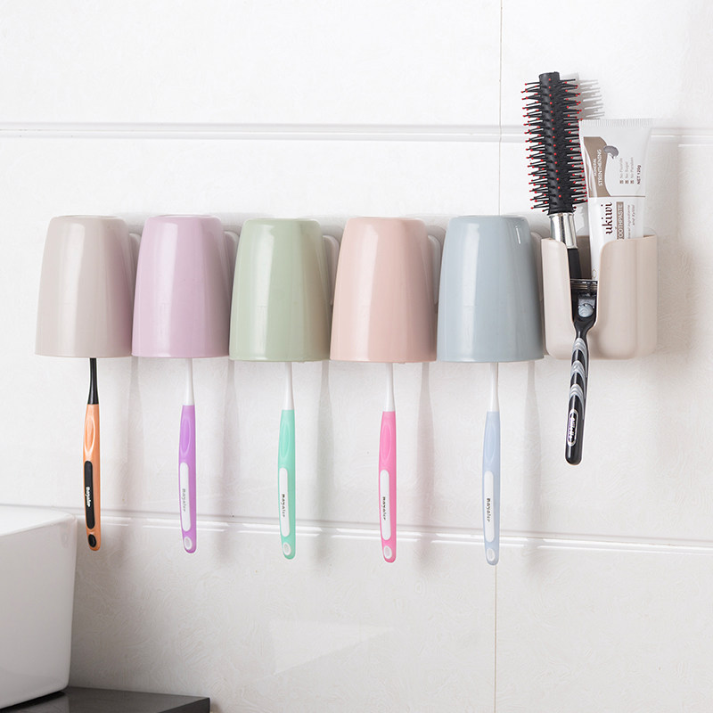 Free Punch Suction Wall Type Toothbrush Holder Suit Gargling Cup Toothbrush Cup Plastic Cup Toothbrush Shelve Wash Suit