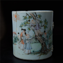 Su = E light crimson character boy cup changed pen container porcelain ceramic literati porcelain art collection