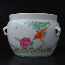 layer=Xiao light purple color flower and bird cylinder porcelain porcelain literati porcelain art collection