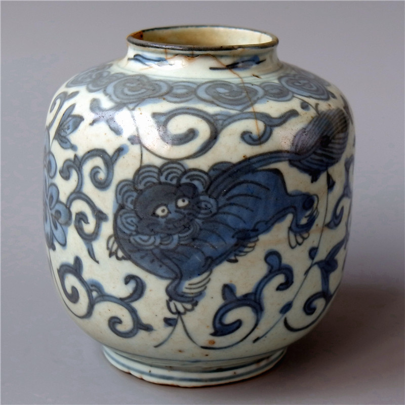 中国美術 明 青花纏枝 富貴佳器款 獅子紋碗 高 6cm 明 中国美術 明