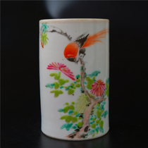 11 dust = fragrant virtuoso light magenta flower bird pen holder porcelain ceramic art collection of porcelain art