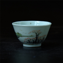 Spring = Pavilion famous light crimson landscape figures small cup full porcelain ceramics literati porcelain art collection