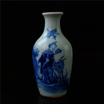 Month = Color Qing Dynasty Qianlong blue and white figure Ma Gu presents his birthday Guanyin bottle grinding mouth Yu Quanpin literati porcelain