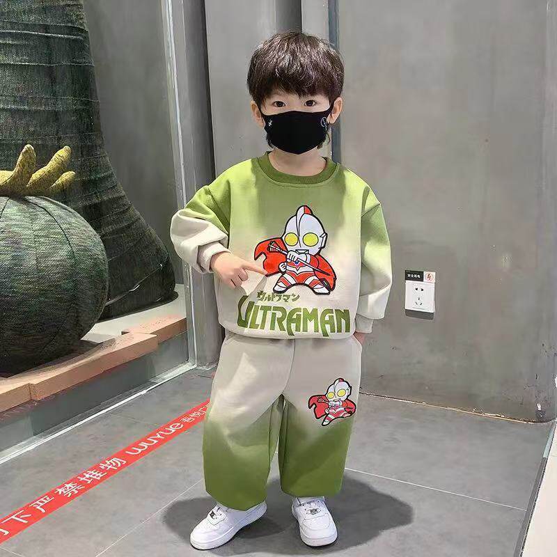 Ультрачеловек одежда для мальчиков плюс бархатный свитер костюм 2025 года в западном стиле для маленьких детей красивая спортивная осенняя одежда весенне-осенний тренд
