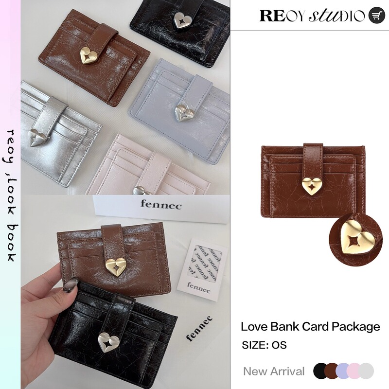 Reoy Stu”Fenneck Heart-Shaped Metal Buckle Bag Retro Leather Mini Portable Id Card Holder Card Case