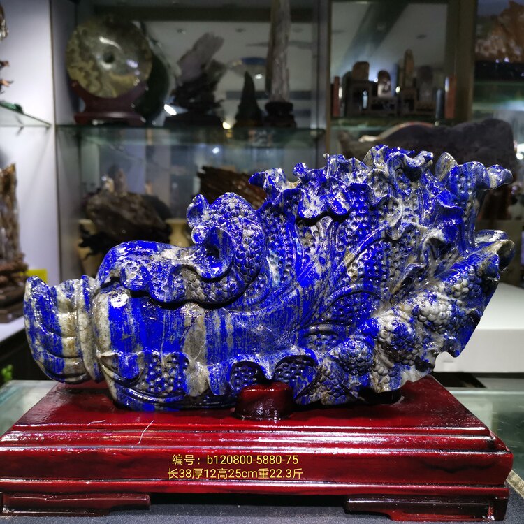 Carved Lapis lazuli ornaments Natural strange stone carved ore Mineral Emperor Qingyuan stone collection sightseeing stone 75