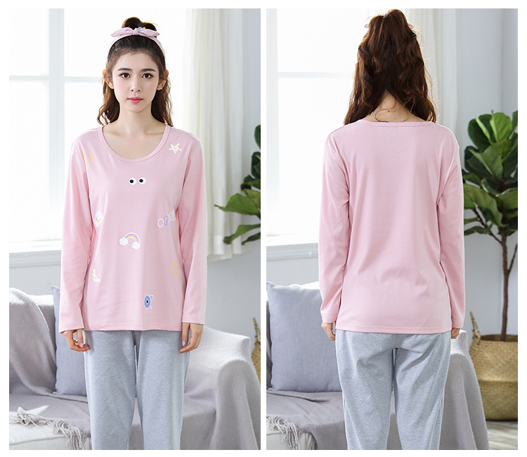 Bộ đồ ngủ nữ mùa xuân và mùa thu cotton dài tay phiên bản Hàn Quốc của những mẫu mỏng tươi mát và đáng yêu có thể mặc giản dị phục vụ mùa hè tại nhà bộ đồ hai mảnh bộ thể thao nữ mùa đông