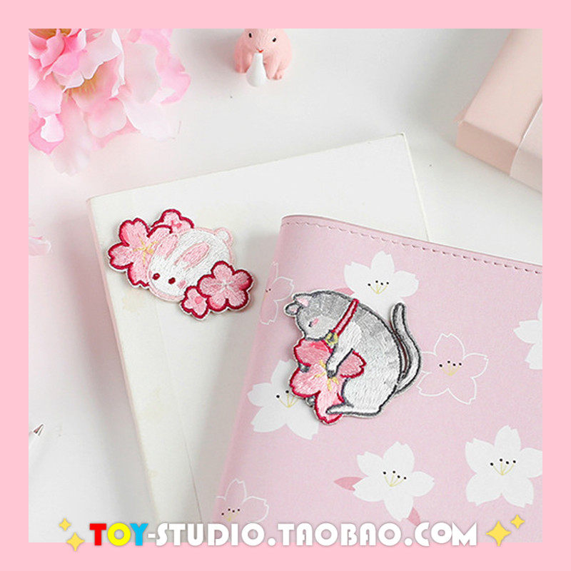 Letter Lover Cherry Blossom Animal Series Embroidery Sticker Japanese Soft Girl Girl Heart Cute Clothing Decoration Sticker
