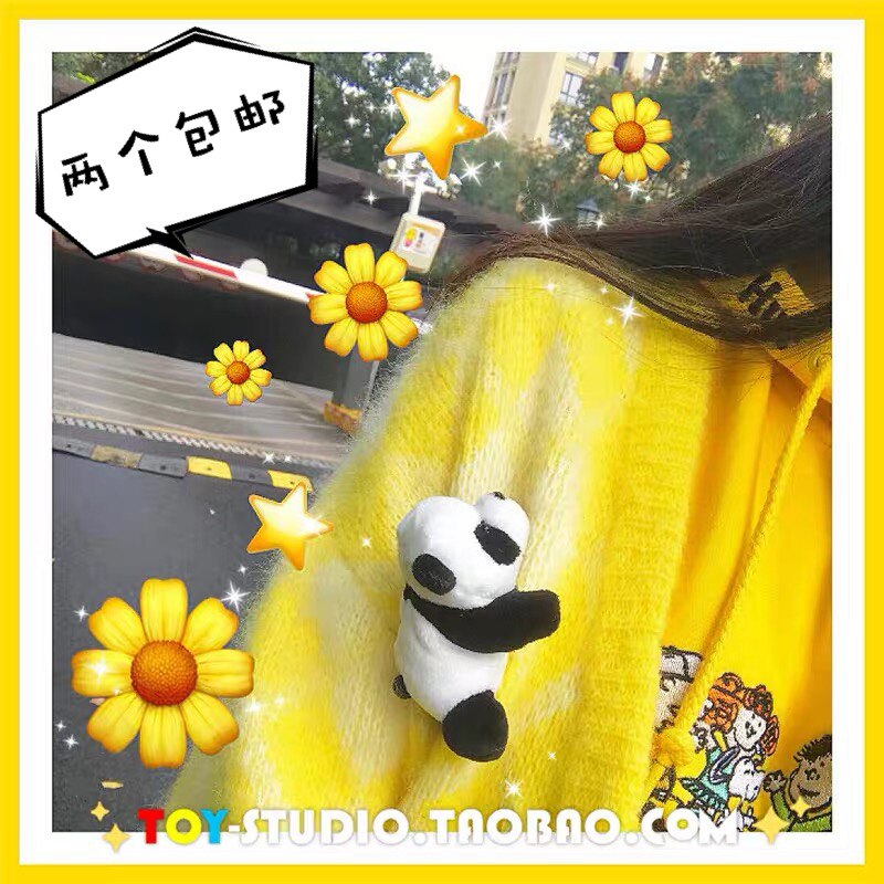 ins cartoon groveling panda male paparazzi hair ring panda brooch cute soft cute germination hair clip girl ornaments