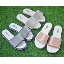 Korean version of the new female sequined drill with woven flat heel flat bottom outdoor fashion sandals