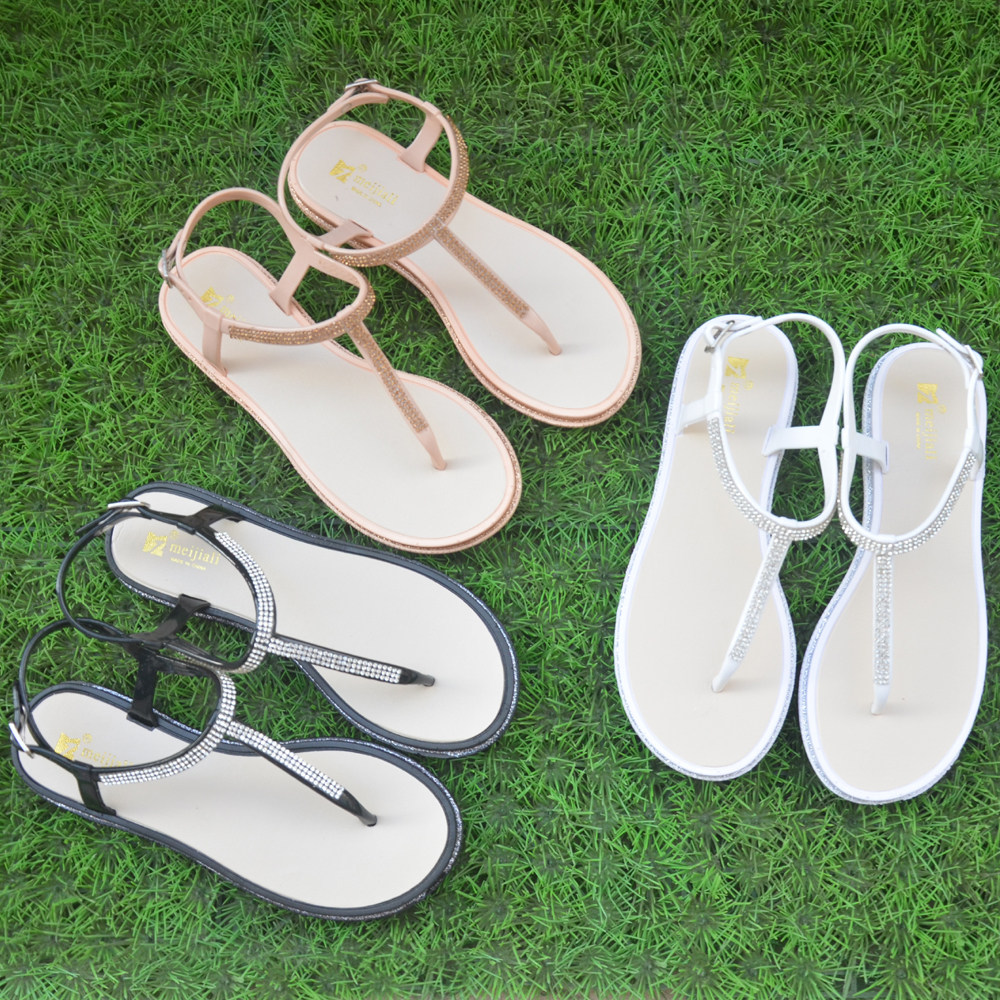 European and American fashion rhinestone women's summer simple and lightweight T-shaped flat herringbone sandals and slippers shoes casual flip-flops