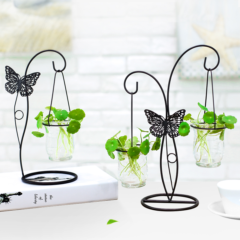 Hydroponic plants hydroponic hydroponic green radish copper money grass creative desktop solid wood interior decoration glass vase ornaments