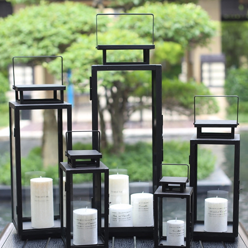 European style outdoor iron candlestick fitting glass floor wind lamp wedding gift hotel decoration New Year