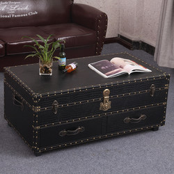 American-Style Vintage Iron Tower Storage Cabinet Clothing Store Homestay Bar Coffee Table Antique Leather Large Box Coffee Table