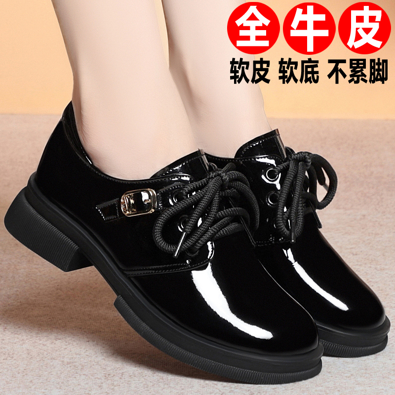2026 Spring and Autumn New Genuine Leather Women's Shoes Thick-Soled Loafers British Style Comfortable Soft-Soled Black Leather Shoes