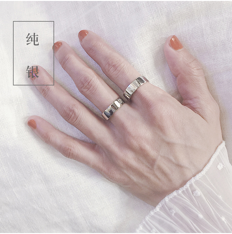 S925 sterling bạc nhẫn nữ phiên bản rộng đơn giản đa năng mịn mì mở vòng đôi nhẫn nhẫn quà tặng nhẫn vàng 18k