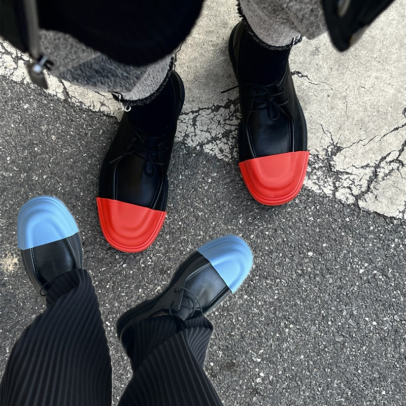 European Style Leather Shoes for Women, Genuine Leather Color-Blocked Derby Shoes for Men, Detachable Two-Way Wear, Colorful Toe Cap, Contrasting Color Loafers with Toe Cap