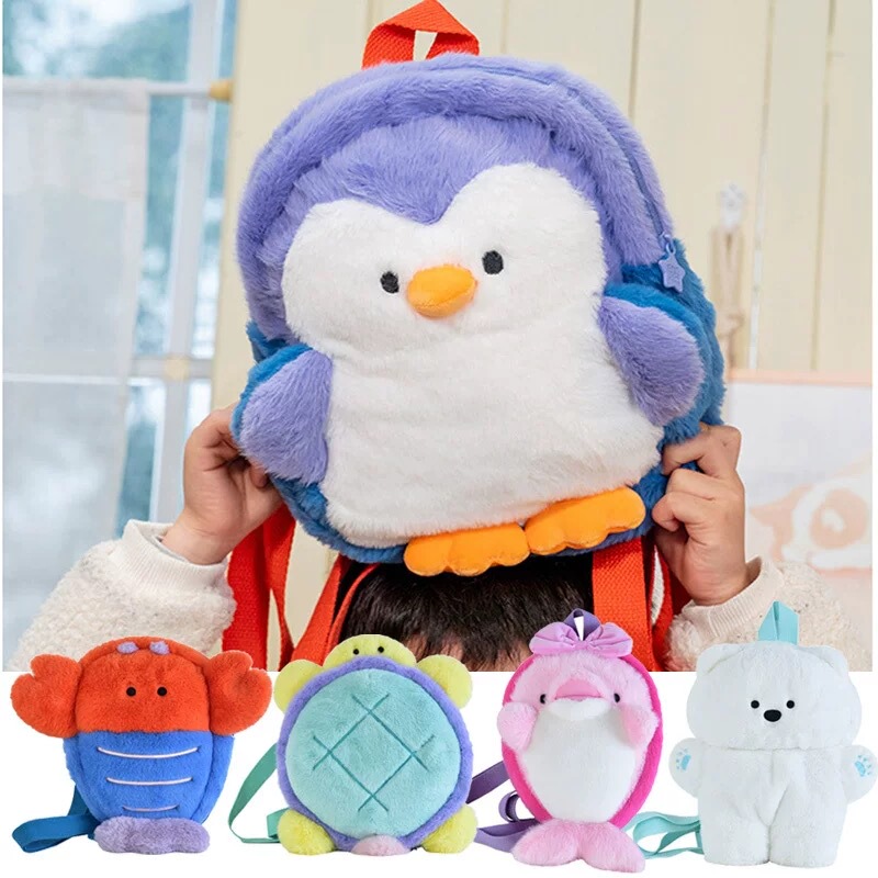 Kepelon Aquarium Penguin Backpack Sea Otter Seal Beluga Manta Ray Backpack Turtle Children's Gift for Girls