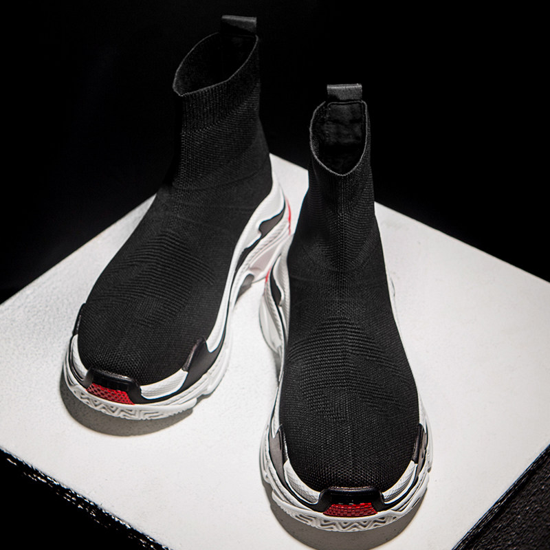 Male Shoes High Cylinder Shoes Old Daddy Shoe Sports Casual Shoes Super Fire Socks Shoes Thick Bottom One Foot Pedal Heightening Socks Shoes Boomer Shoes Man