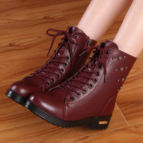 Autumn and winter martin boots British wind plus velvet snowy cotton shoes student short boots leather thick heel women's shoes tide women's boots