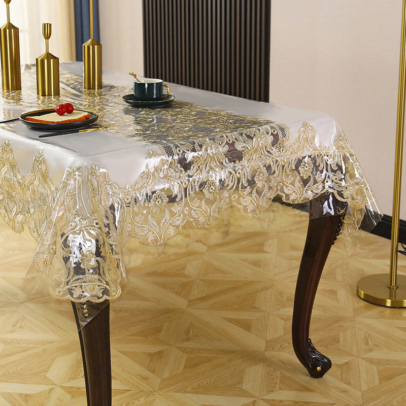 Transparent tablecloth European light luxury high-end waterproof oil-proof anti-scalding disposable plastic coffee table table mat dining table tablecloth lace