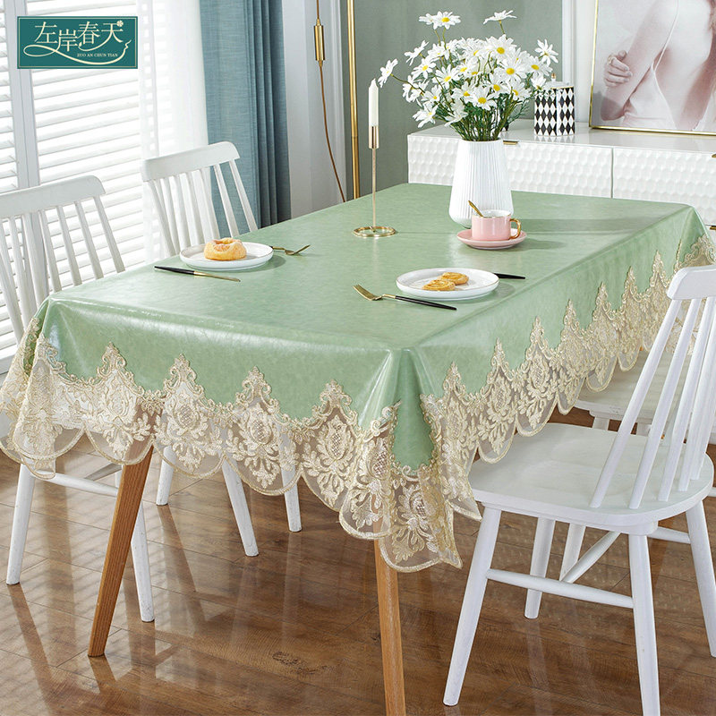 2022 new rectangular tablecloth waterproof, oil-proof and tasteless modern minimalist fresh lace green leather table mat