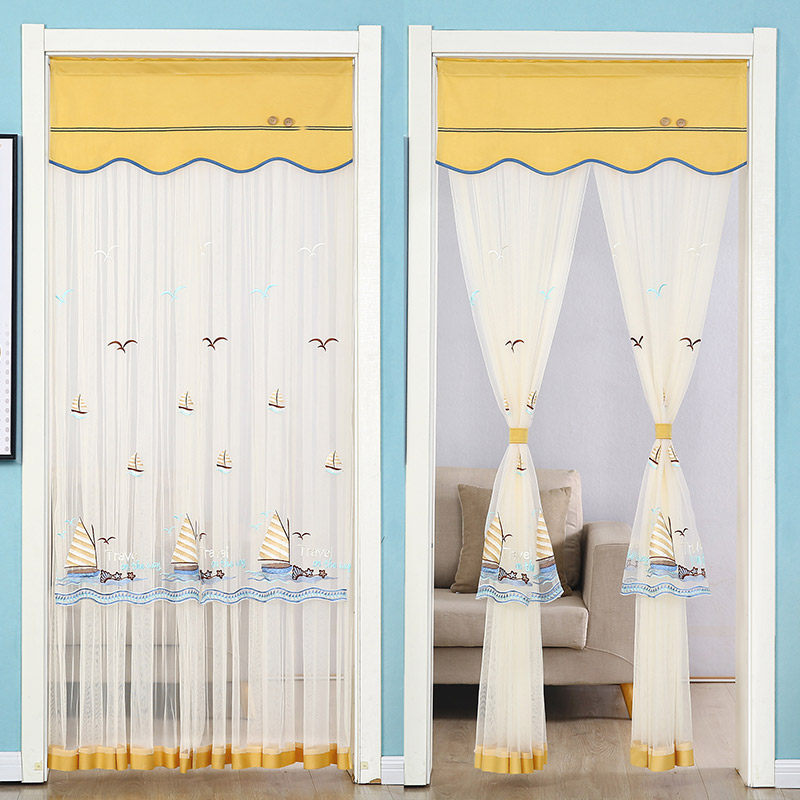 Door curtain four seasons universal household free punch hanging curtain kitchen bedroom lace dressing room magic sticker curtain partition window