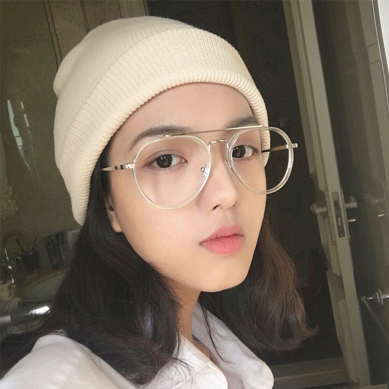 Day Series Vegan glasses female Han version Tide Round Face Large Face With Slim Black Frame Round Glasses Female Korean version Chaonets Red Red Money
