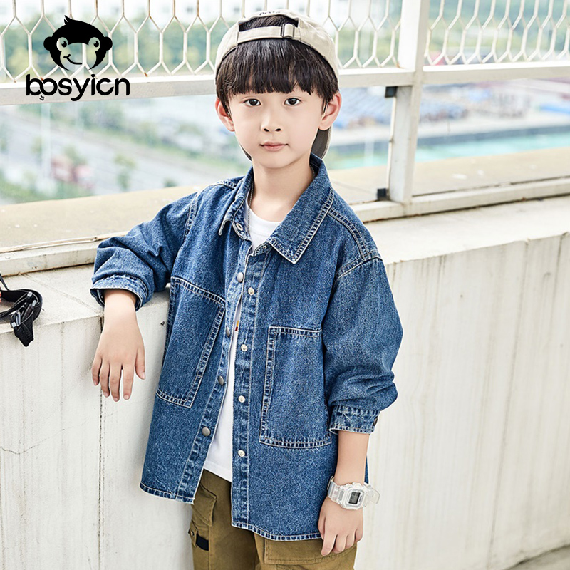 Tiến sĩ ăn mặc như một cậu bé denim dài tay áo 2020 áo khoác ướt loose-fitting trẻ em mùa thu mới chiếc váy vừa của.