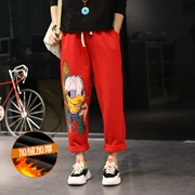 Biệt thự mới size lớn cộng với quần nhung nữ giản dị eo thun Donald Duck in hoạt hình 9 điểm quần chân harem quần