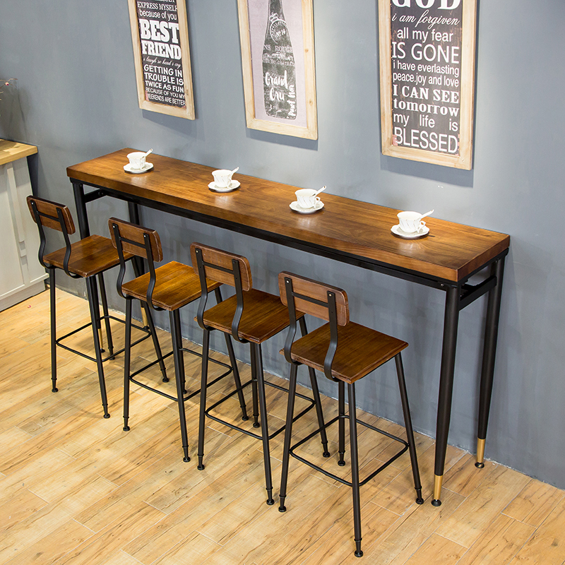 Iron Art Solid Wood Bar Table Close By Wall High Foot Table Home Strip Table Milk Tea Shop Bar Bar Bar Bar Counter Table Chairs Leaning Window Table