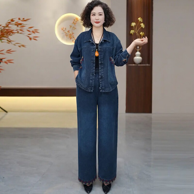 Middle-Aged Mother's Autumn Clothing 2026 New Style Suit, Loose Large Size, Fashionable and Casual, Age-Reducing Denim Two-Piece Set