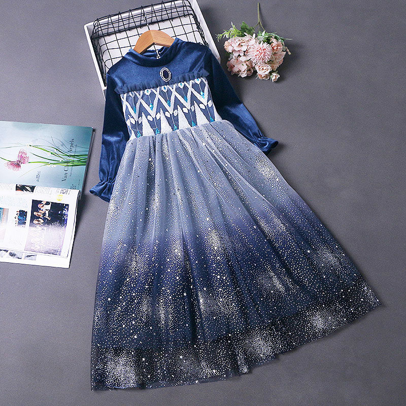 Frozen Aisha Princess skirt long skirt autumn and winter new children's Western style gauze skirt girls dress long sleeves