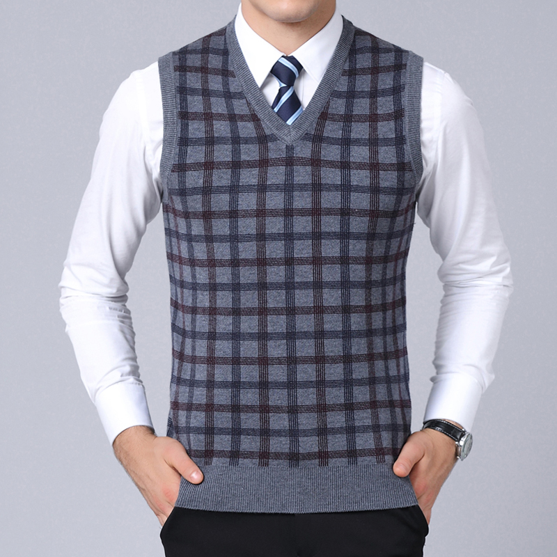 Mùa thu và mùa đông áo len mới nam dệt kim không tay vest kinh doanh bình thường gà trái tim cổ áo len áo len cardigan nam