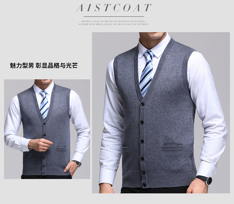 Mùa thu và mùa đông trung niên áo len nam áo len cổ chữ V áo len cổ lọ màu đậm áo vest len nam