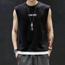 Huaying sleeveless T-shirt mens trend loose letter printed waistcoat jacket sports fake two large size vest summer