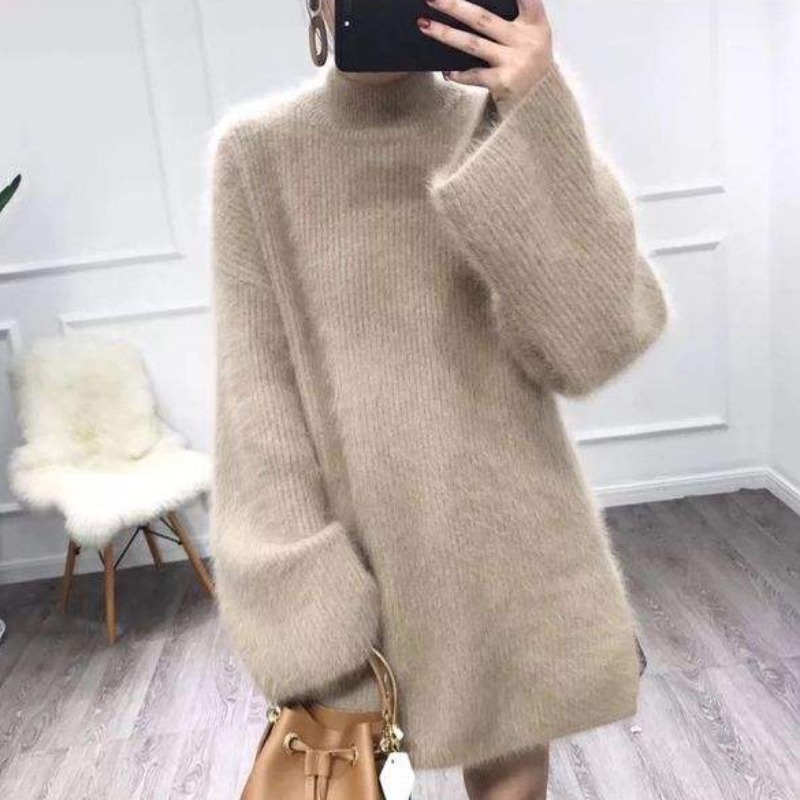 Sanskrit 2023 autumn and winter big code water mink wool coat women's lazy wind jacket with a long section of thickened blouses in the ocean-Taobao