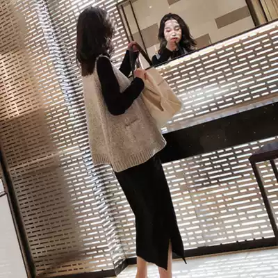 Fanchy new spring and autumn fried street fashion Korean temperament sweater vest long sleeve dress fashionable two-piece set