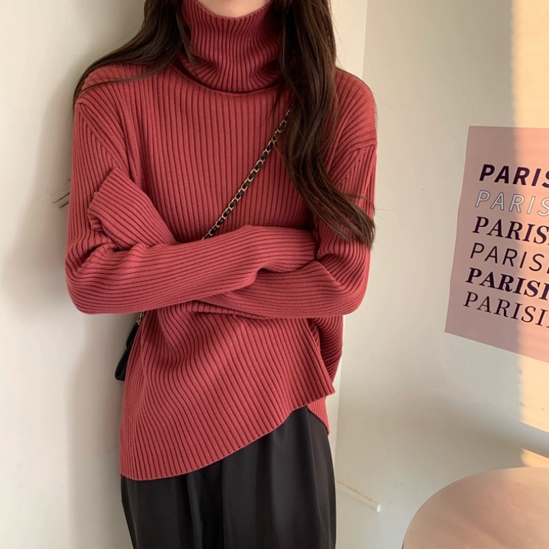 Sanskrit high collar bottom-shirt female spring fall with thickened Korean version loose and high collar 100 hitch knitted blouse