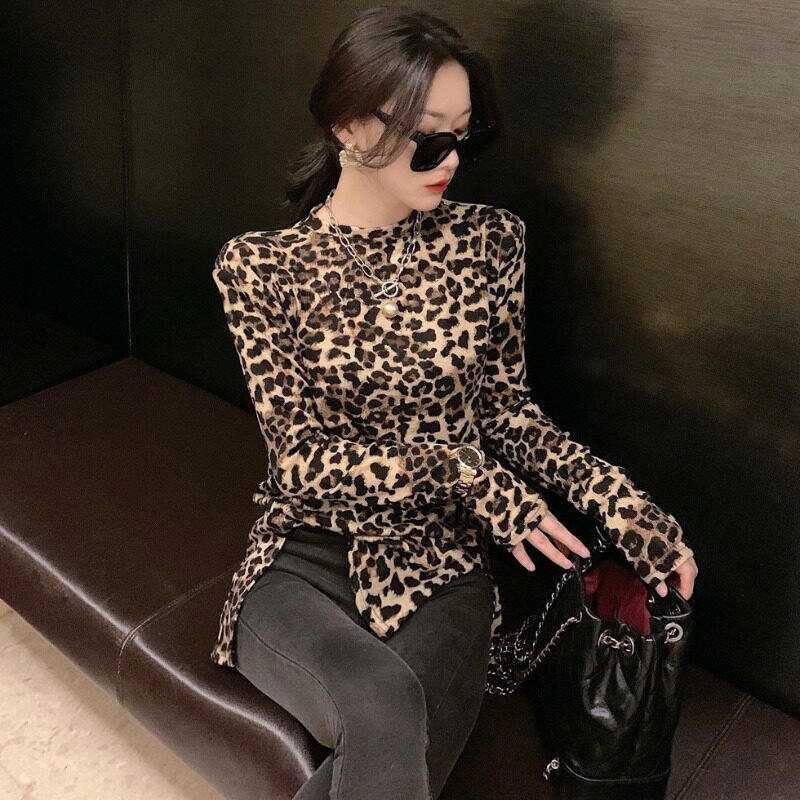 Fanxi 2023 autumn and winter new BAO WENT shirt women's slit loose all-match foreign style long-sleeved bottoming shirt inner top