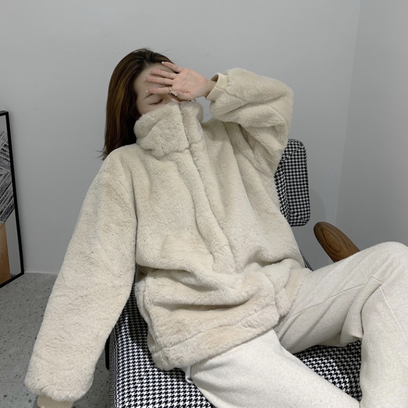 Vanchy Rex Rabbit Fur Coat female winter long version Korean loose young fashion stand collar wool coat